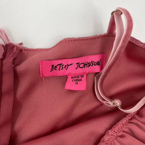 Betsey Johnson Pink Velvet Heart Ruffle Hi-Low Midi Dress | Size 0 - Picture 3 of 8